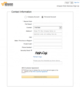 AWS Sign up form AWS Sign up form
