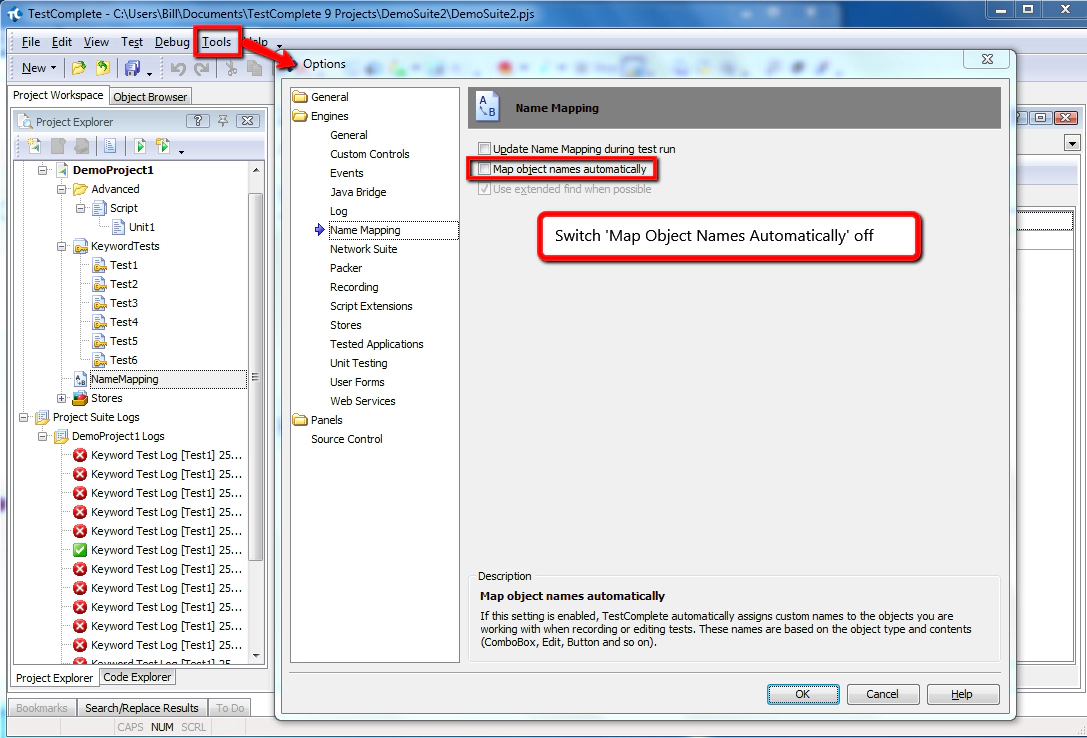 Switch Name Mapping Off In TestComplete Switch Name Mapping Off In TestComplete