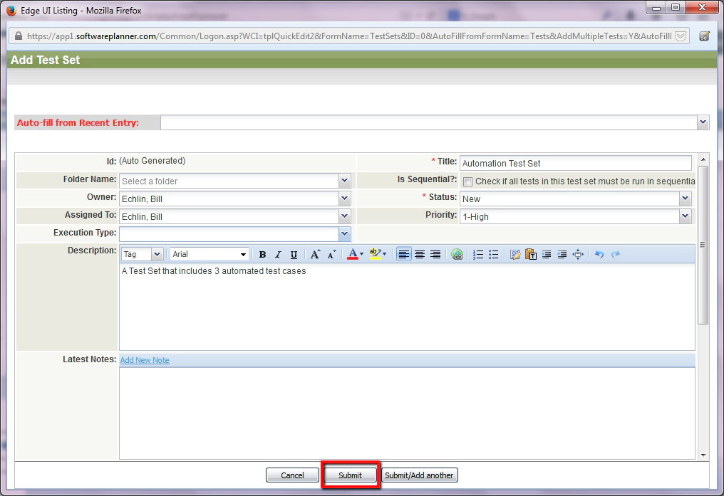 Create Test Set (2) in QAComplete