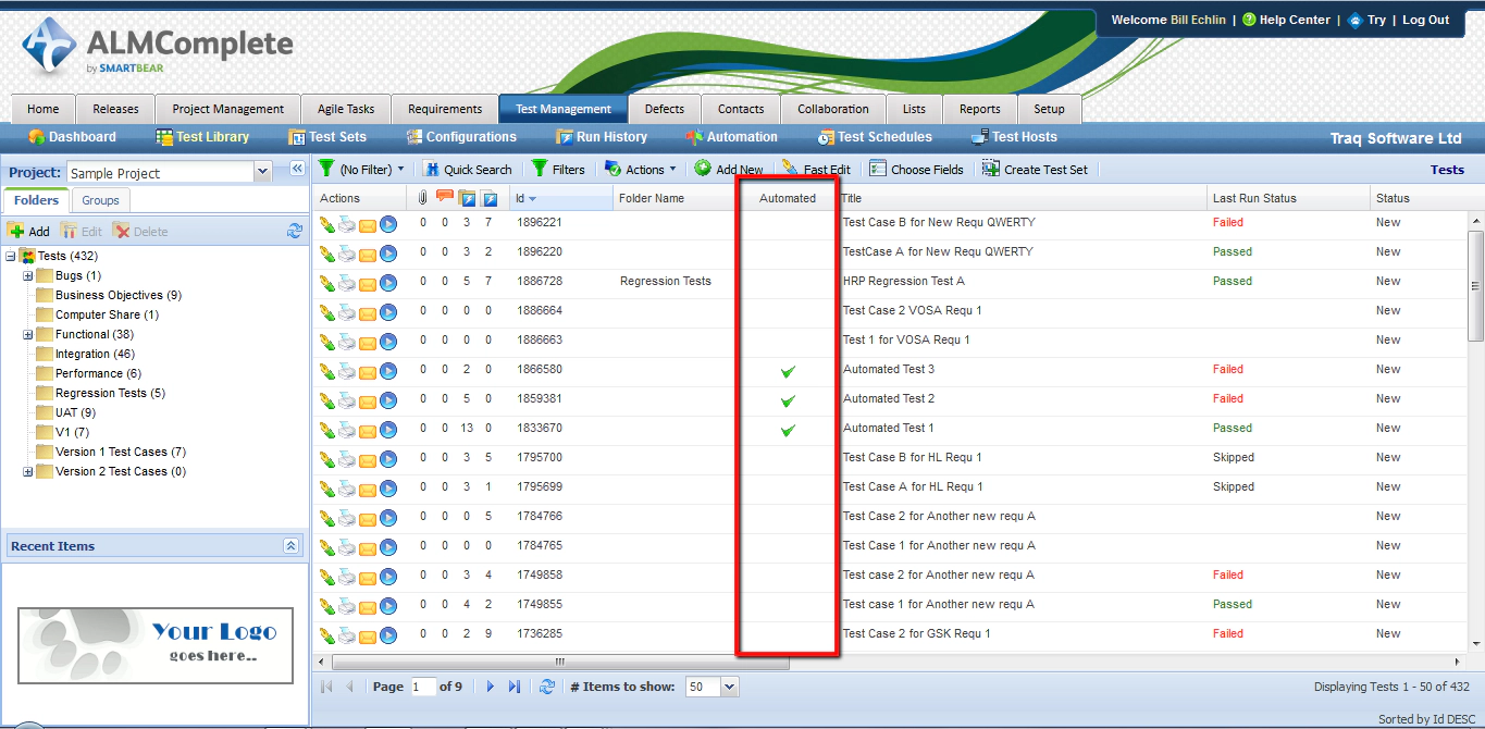 List of Automated Tests in QAComplete
