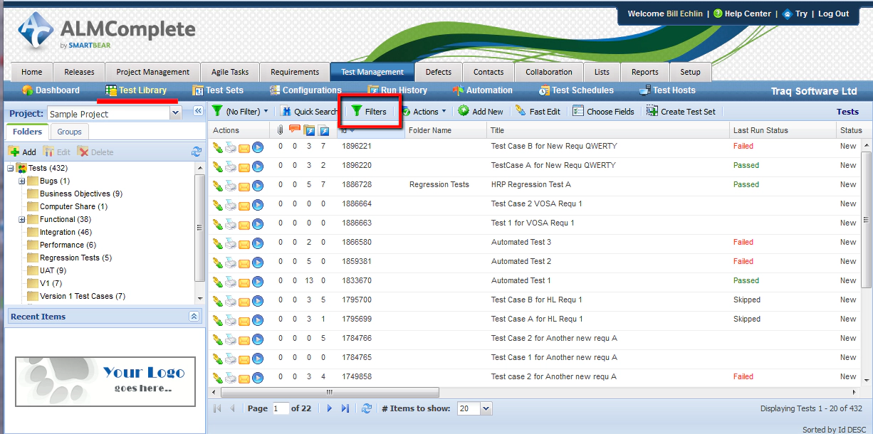 Test Library Filter in QAComplete