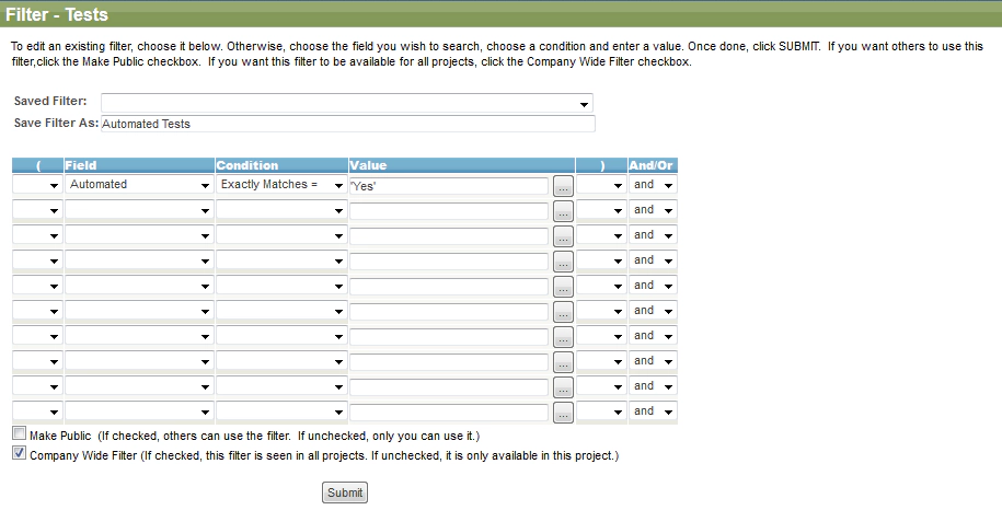 Test Library Filter Creation in QAComplete