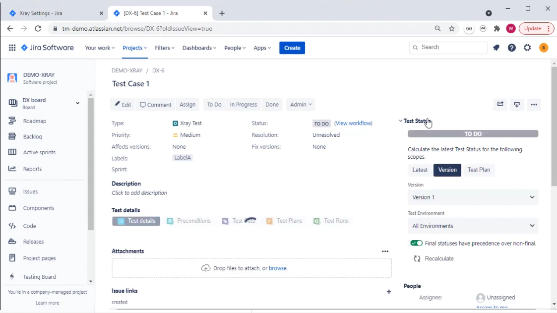 Displaying Test Status Value Displaying Test Status Value