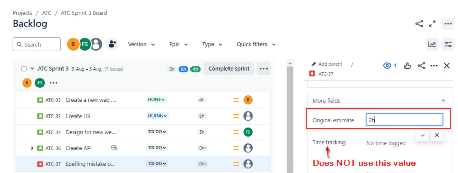 Uses Original Estimate Uses Original Estimate