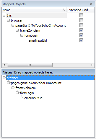 Map Object and Aliases Pane In TestComplete