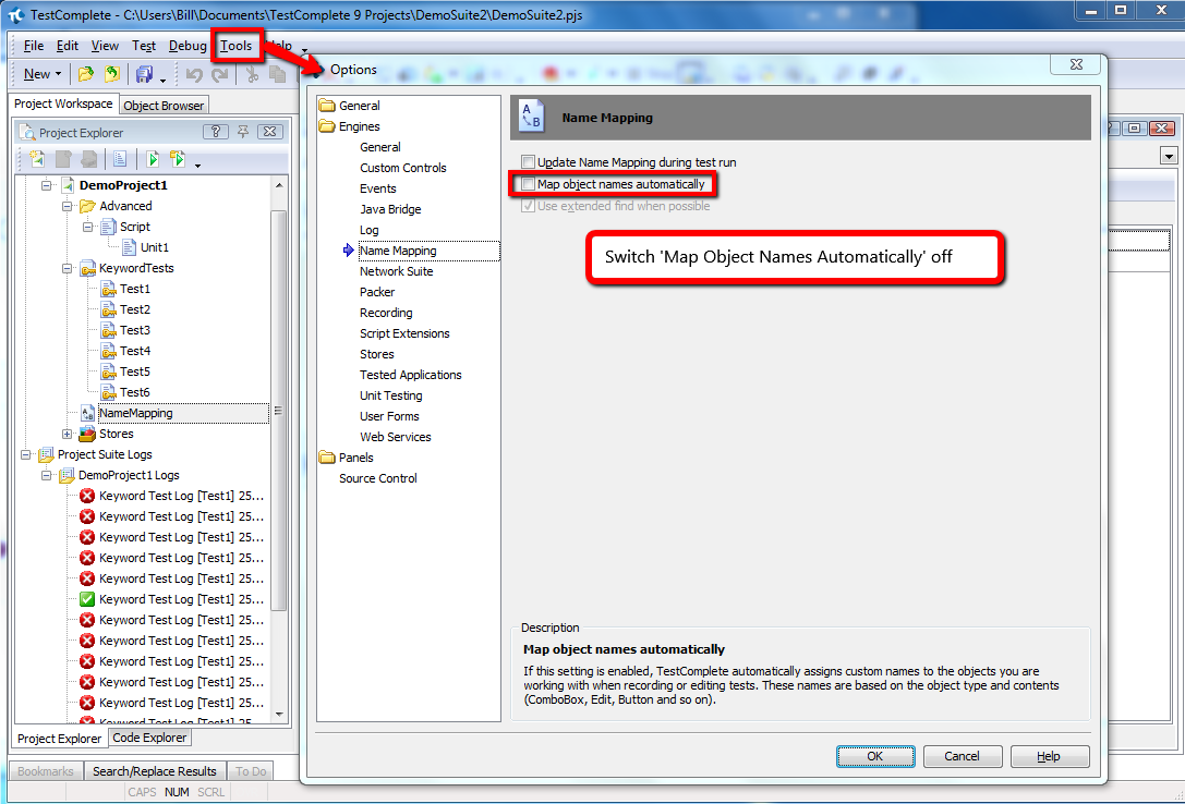 Switch Name Mapping Off in TestComplete Switch Name Mapping Off In TestComplete