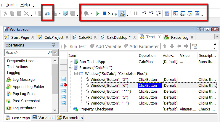 TestComplete break points pause