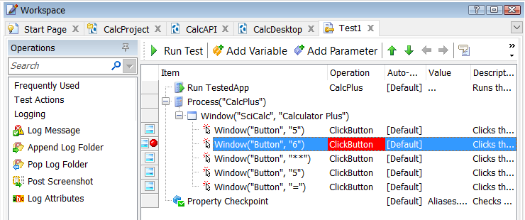 TestComplete Debug Break Points