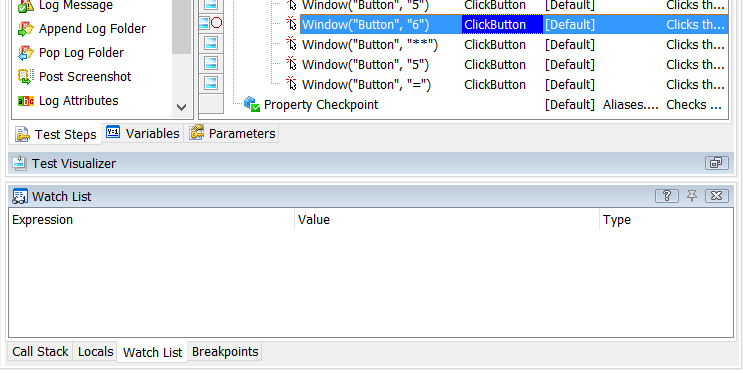 TestComplete debug panels