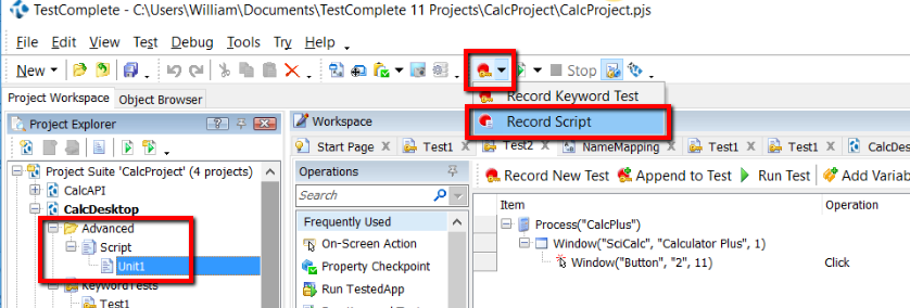 TestComplete Recording Script